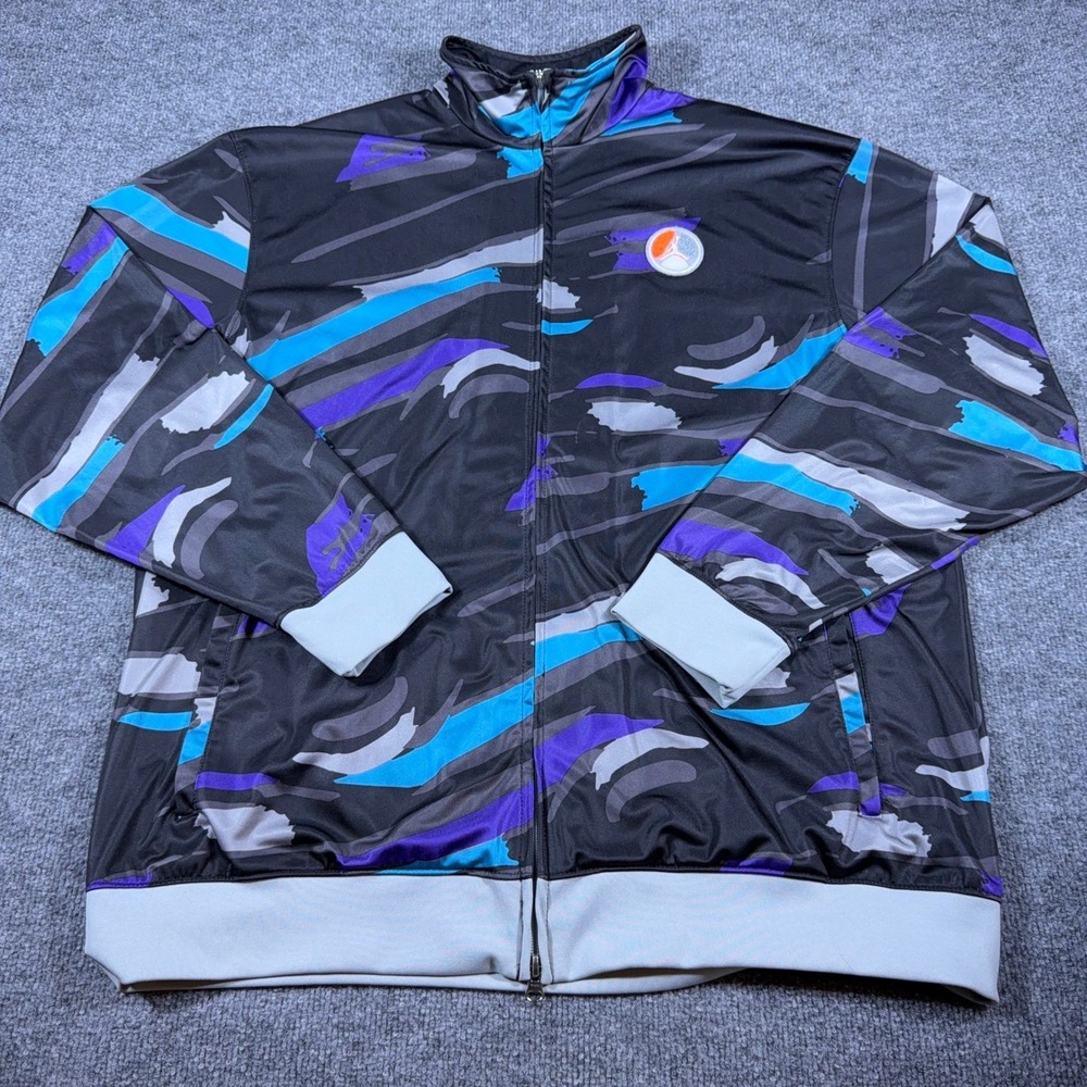 Jordan Brand Men XL Black Purple Blue Camo Upside Down Zipper Track Jacket